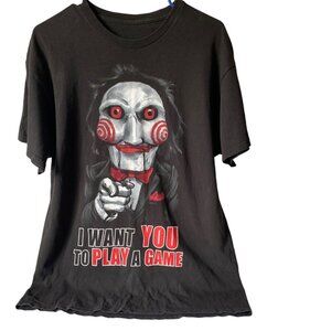 Jigsaw "I Want You To Play A Game" Graphic T-Shirt Black Creepy Halloween Size M